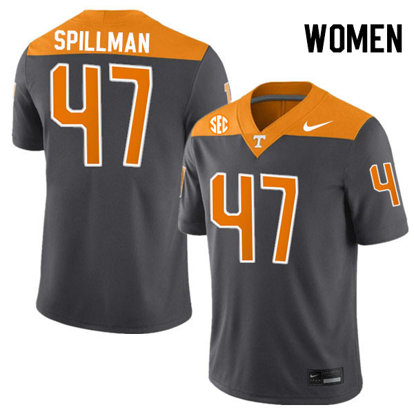 Women #47 Edwin Spillman Tennessee Volunteers College Football Jerseys Stitched-Anthracite